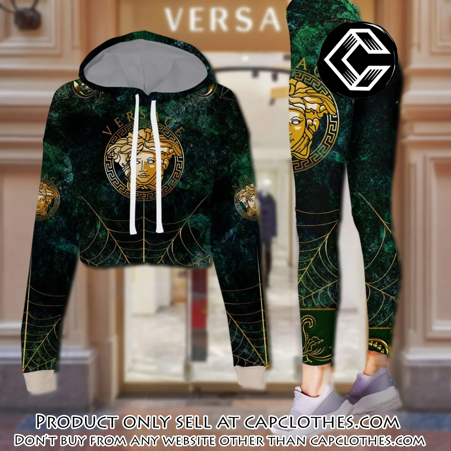 Versace medusa spider silk luxury brand clothes leggings and crop top set for women cc5220149